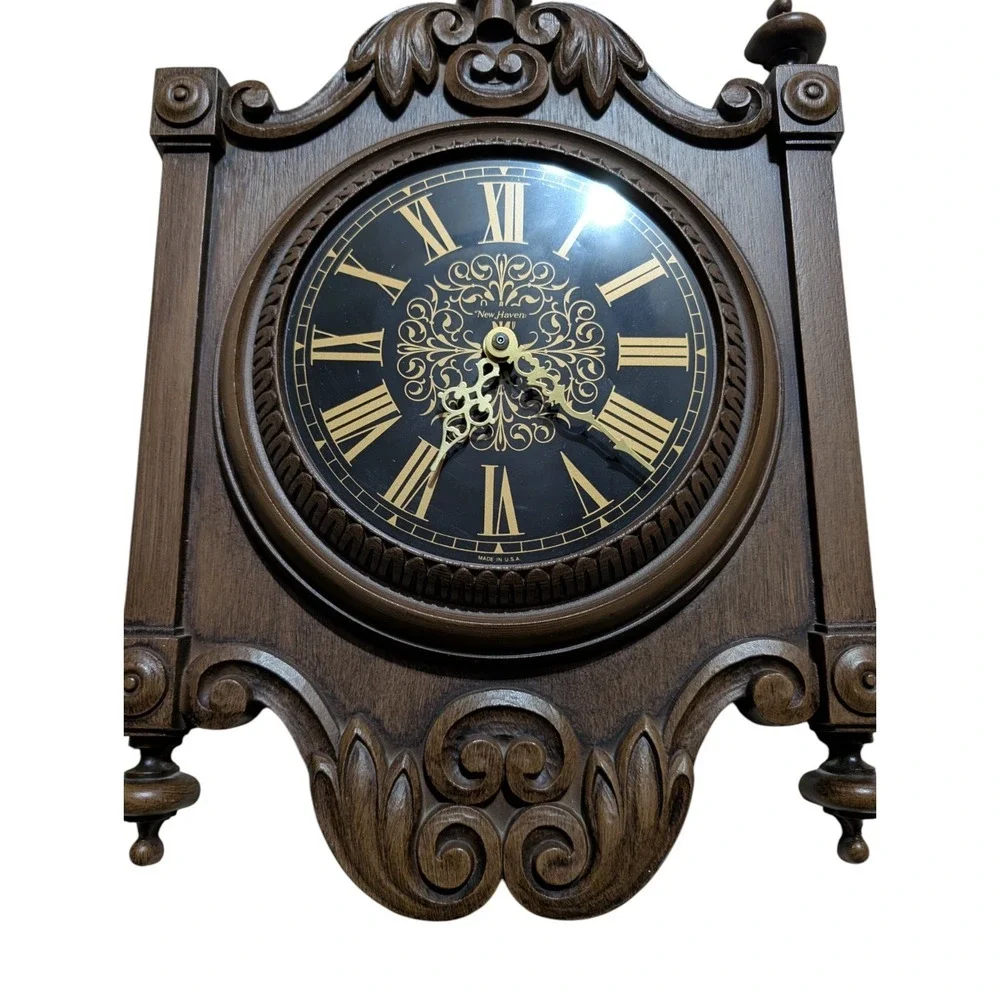 Vintage Burwood Wall Clock w/ New Haven Dial – Ornate Mid-Century Case – Made in